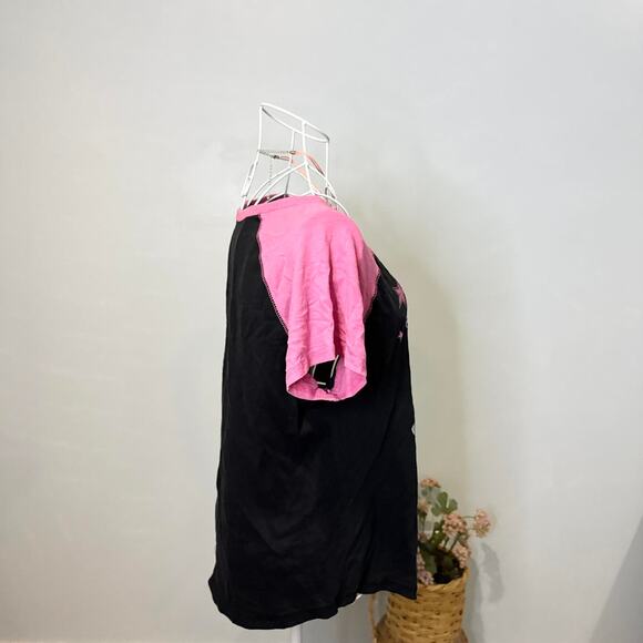 Vintage y2k happy bunny sparkly pink & black graphic ‘hi loser’ top - Picture 4 of 8